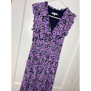 FREE THE ROSES Purple Floral Ruffle V Neck Maxi‎ Dress Womens XS Anthropologie